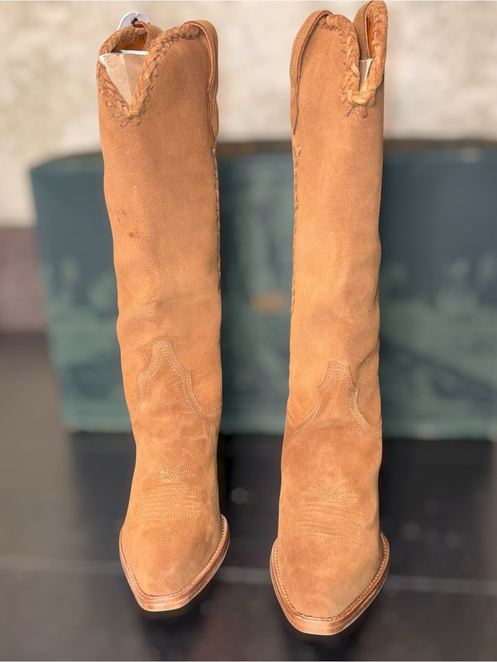 Buck & Brana Kenia Camel Tall Western Boots Size 11 Suede Braided Cowgirl-NIB